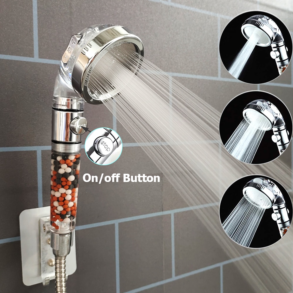 Water Saving 3 Modes Adjustable Handheld Showerhead ON/OFF Switch Shower Head G 